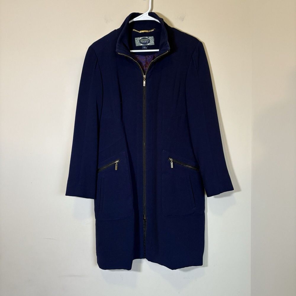 Green w Envy Women's Navy Blue‎ Dress Coat Large Purple Rich Winter
